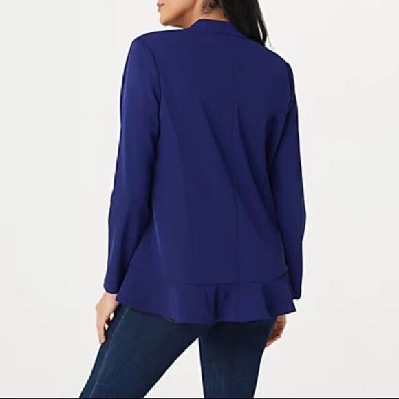 LOGO by Lori Goldstein Tricotine Open Front Blazer with Ruffle - Picture 2 of 4